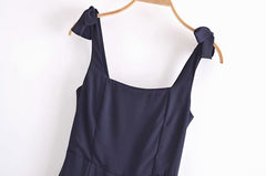 French Retro Strappy Solid Color Split Suspender Skirt