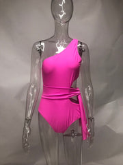 Women's One-Shoulder Abdominal  Waist One-Piece Swimsuit