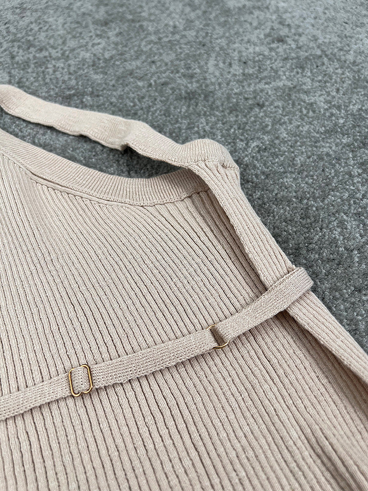 Fashionable One-shoulder Design Sense Hollow Knit Ladies' Top