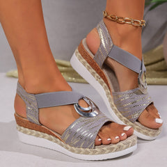 Plus Size Women's Metal Buckle Decorative Hemp Rope Sandals