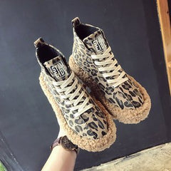 Leopard-print flat high-top shoes
