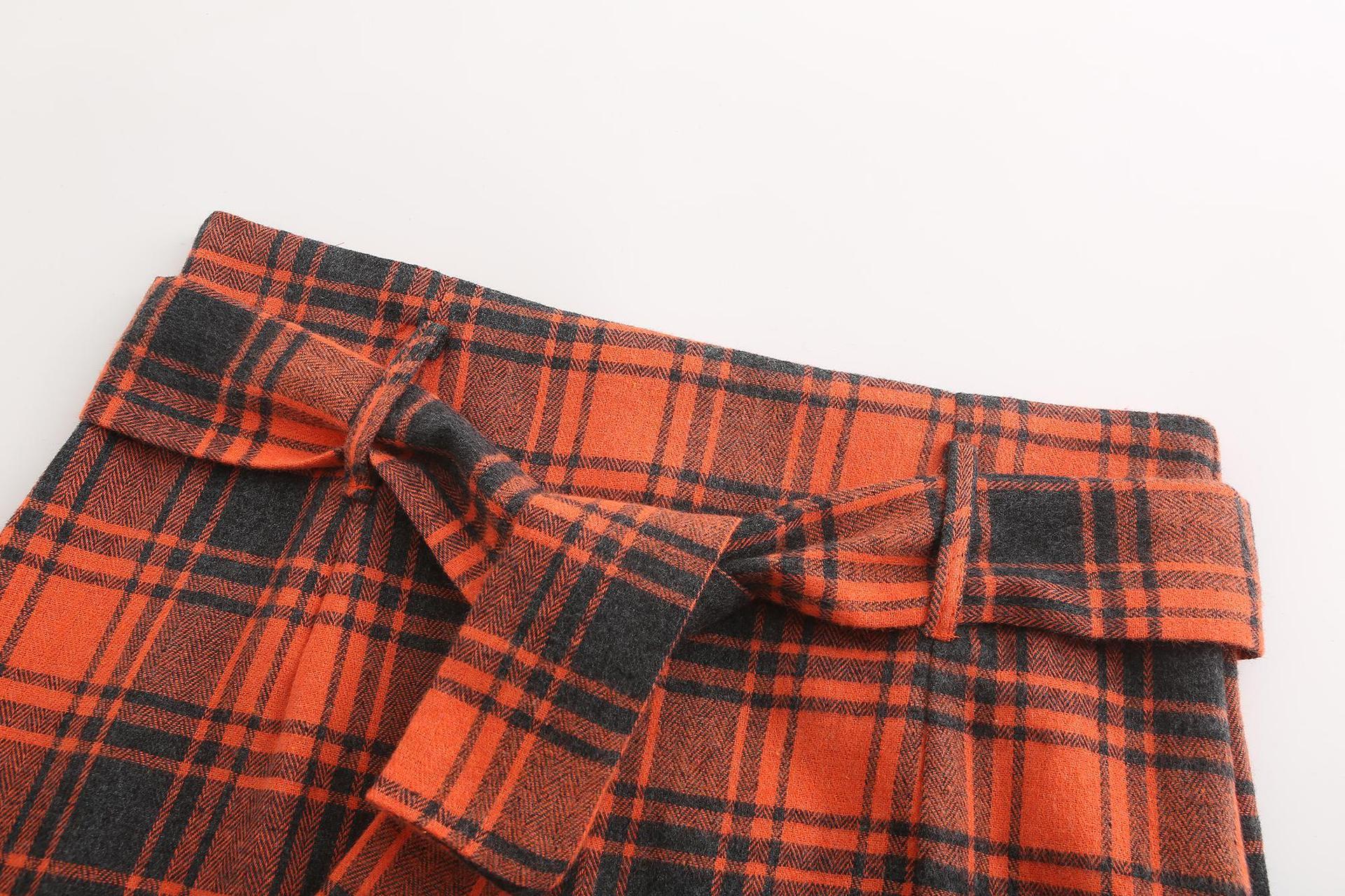 Plaid Midi Wild Belt A-line Skirt