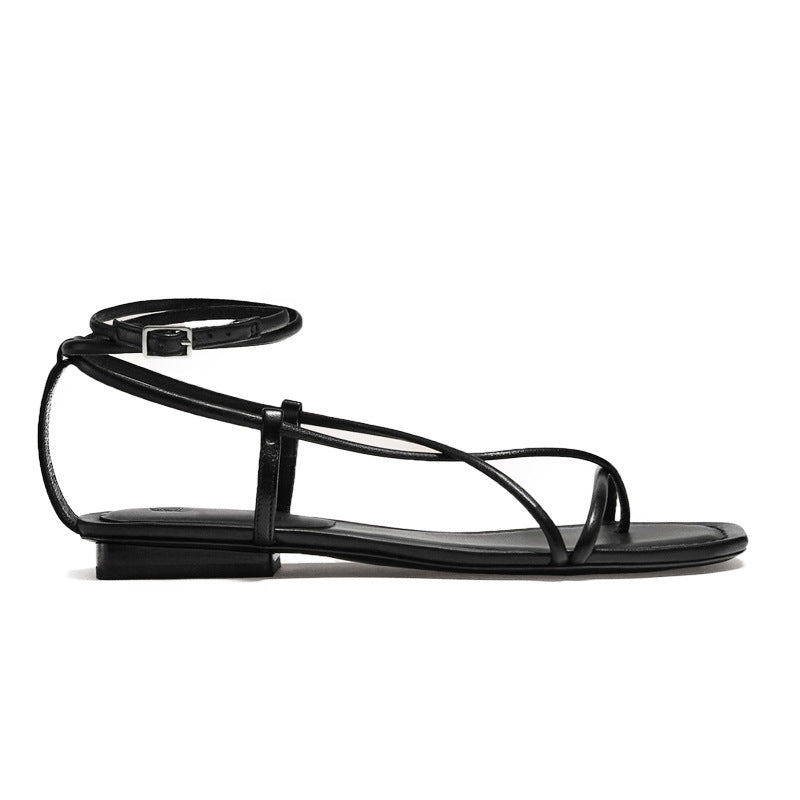 Multi-strap Flat Cowhide Sandals Lace-up Fashion Sandals Women's Shoes