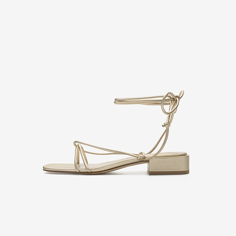 Strappy square toe low heel sandals
