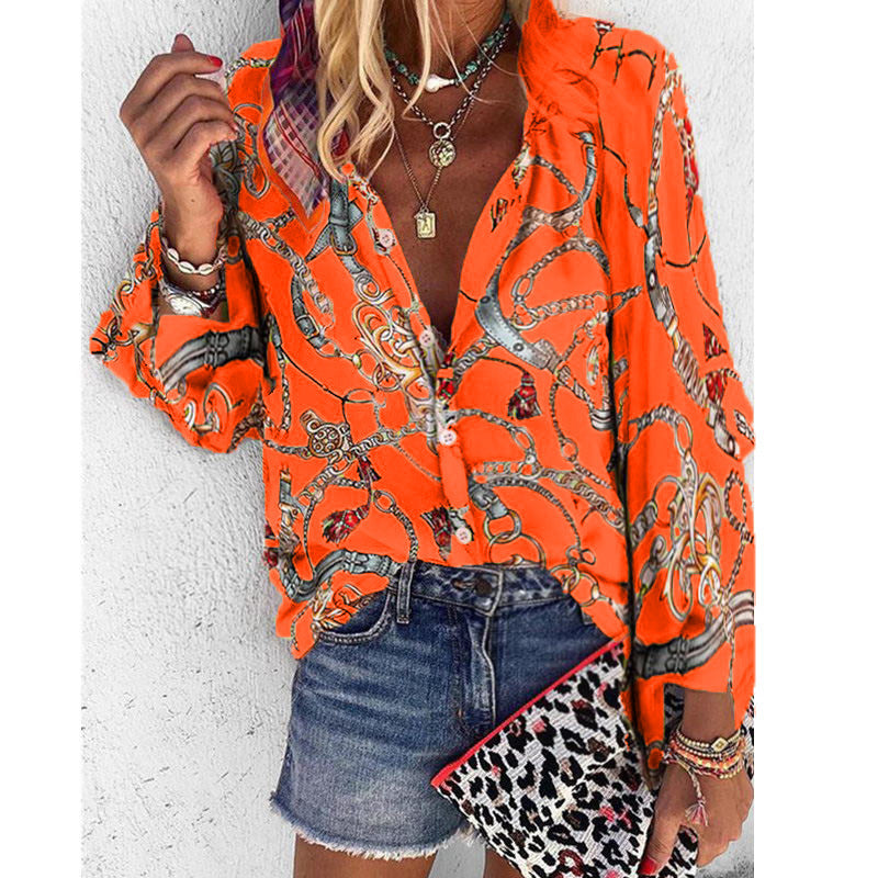 Long Sleeve Casual Women’s Shirt - Orange / 3XL - shirt