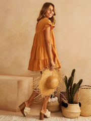 Three-color cake dress with big ruffles