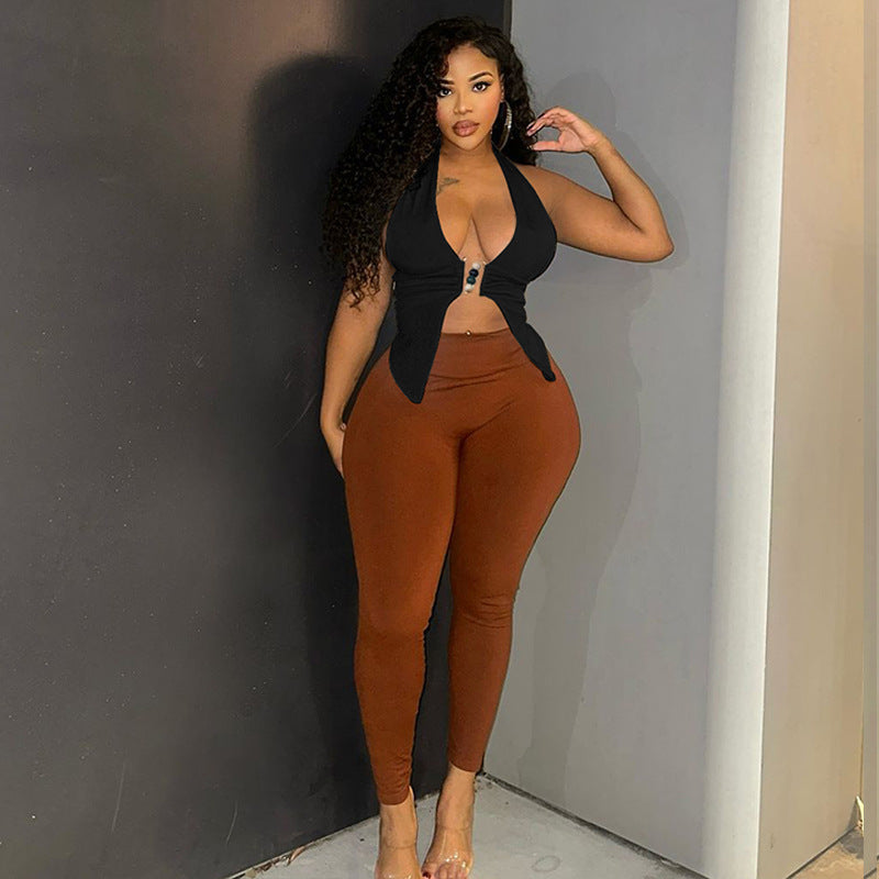European And American Pure Color Halter Hot Girl Tight Vest Fashion