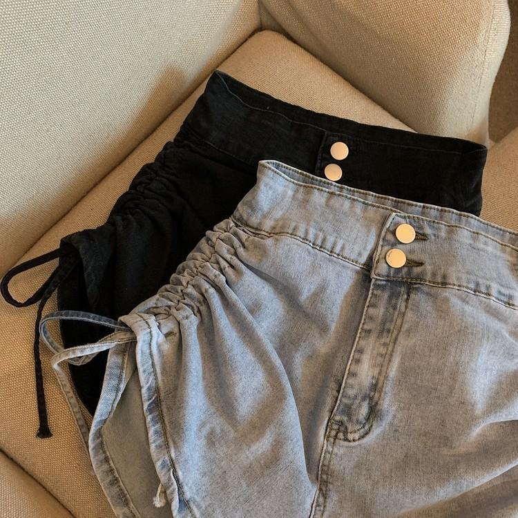 High Waist Drawstring Denim Shorts