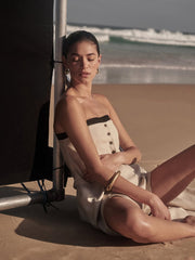 Linen Bandeau Long Top & Shorts Two-piece Set