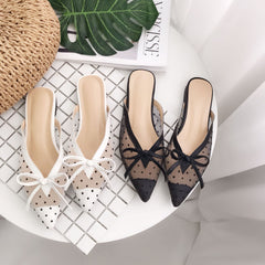 new lace screen gauze point pointed flat sandals women's shoes