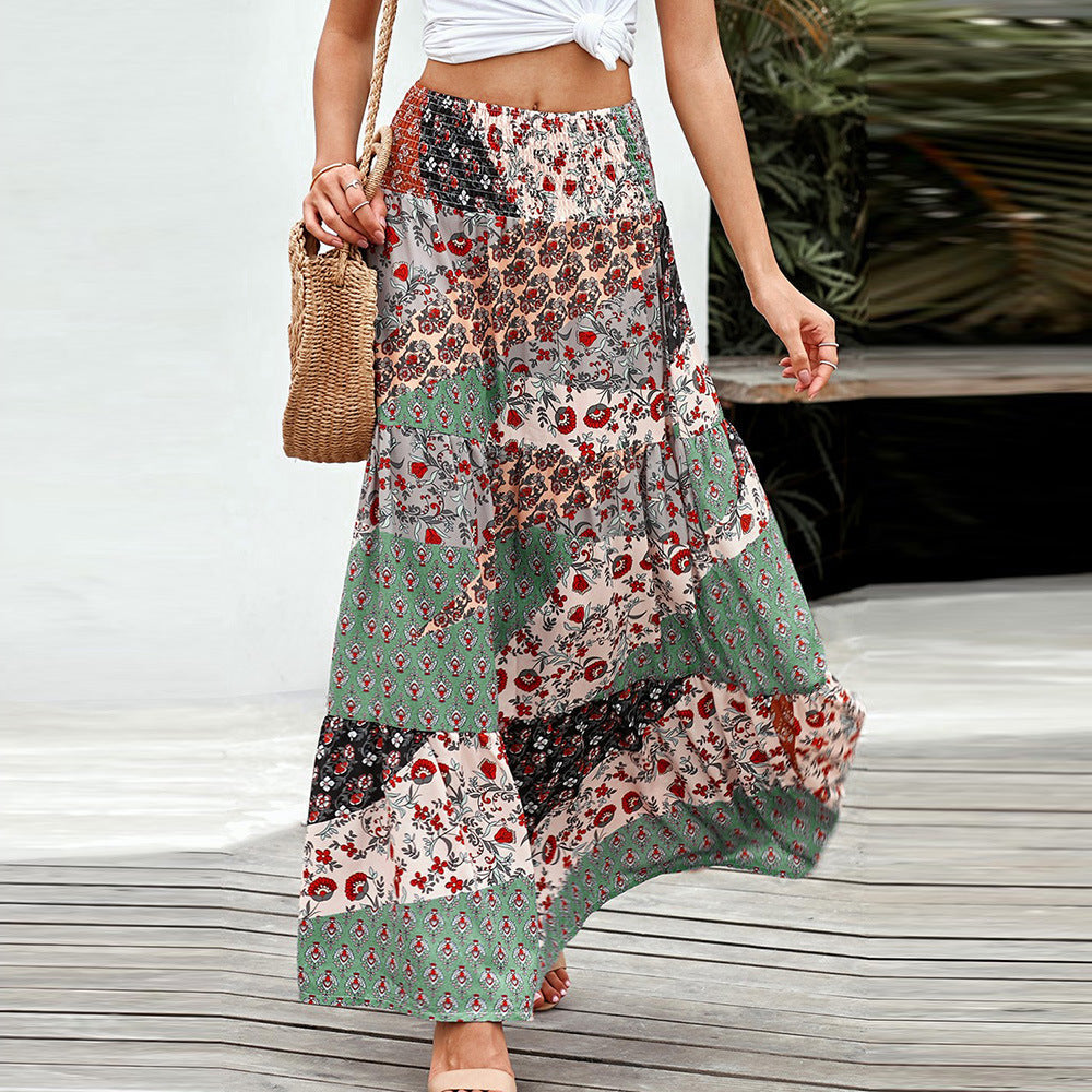 Loose fashion print high waist skirt