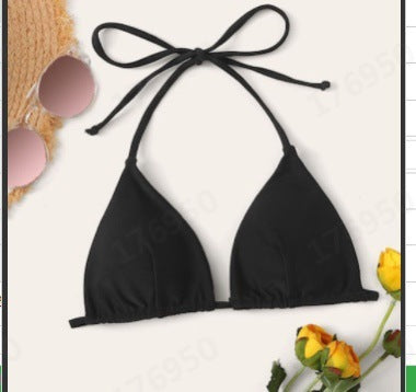 Women's Summer Bikini Crop Top – Solid Halter Neck Bandage Style Swimwear for Beachwear & Poolside