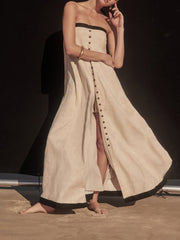 Linen Bandeau Long Top & Shorts Two-piece Set