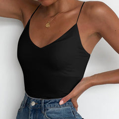 Satin Women Thin Wild Solid Camis Vest Women Tank Tops - Black / L - Clothing