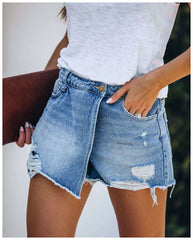 2025 New Women's Summer Casual Ripped Denim Shorts – Solid Color Hole Jeans Skirt-Style Shorts