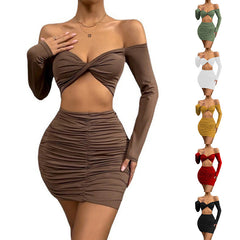 European American Summer New Cropped Top Ruffle Hip Skirt Suit Women