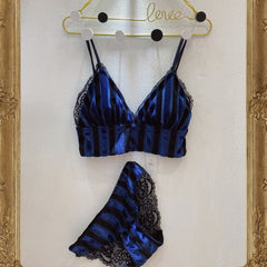 Women's Velvet Lace Lingerie Set – Triangle Cup Bra and Underwear with Delicate Lace Trim