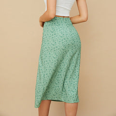 Women's Floral Thin Versatile High Slit Bag Hip Long Skirt