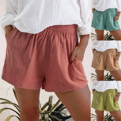 Women's High Waist Solid Color Casual Linen Pocket Straight Shorts