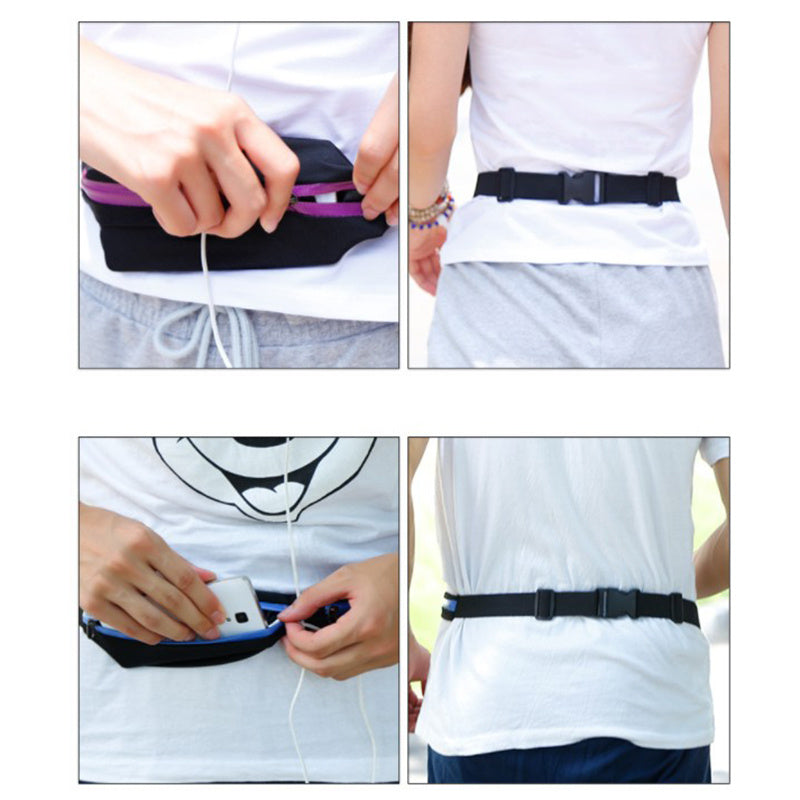 Sports Waist Bag With Double Pocket Slim Zip Running Phone Belt Bags - Clothing
