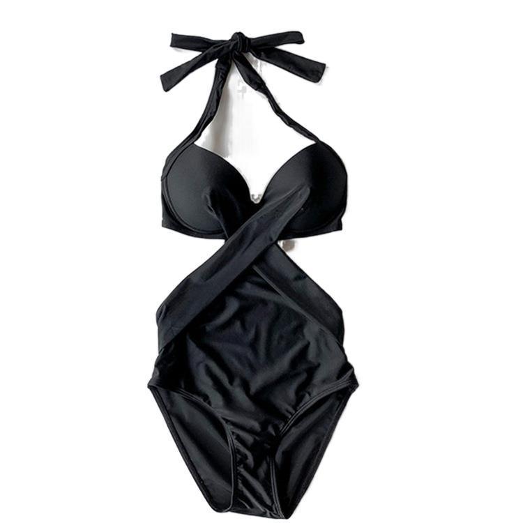 Cover Belly Beautiful Back Black Simple One-piece Swimsuit For Ladies