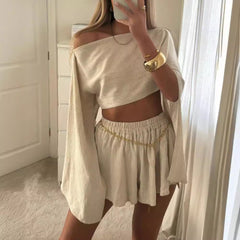 Women's Cotton Linen Top Shorts Linen