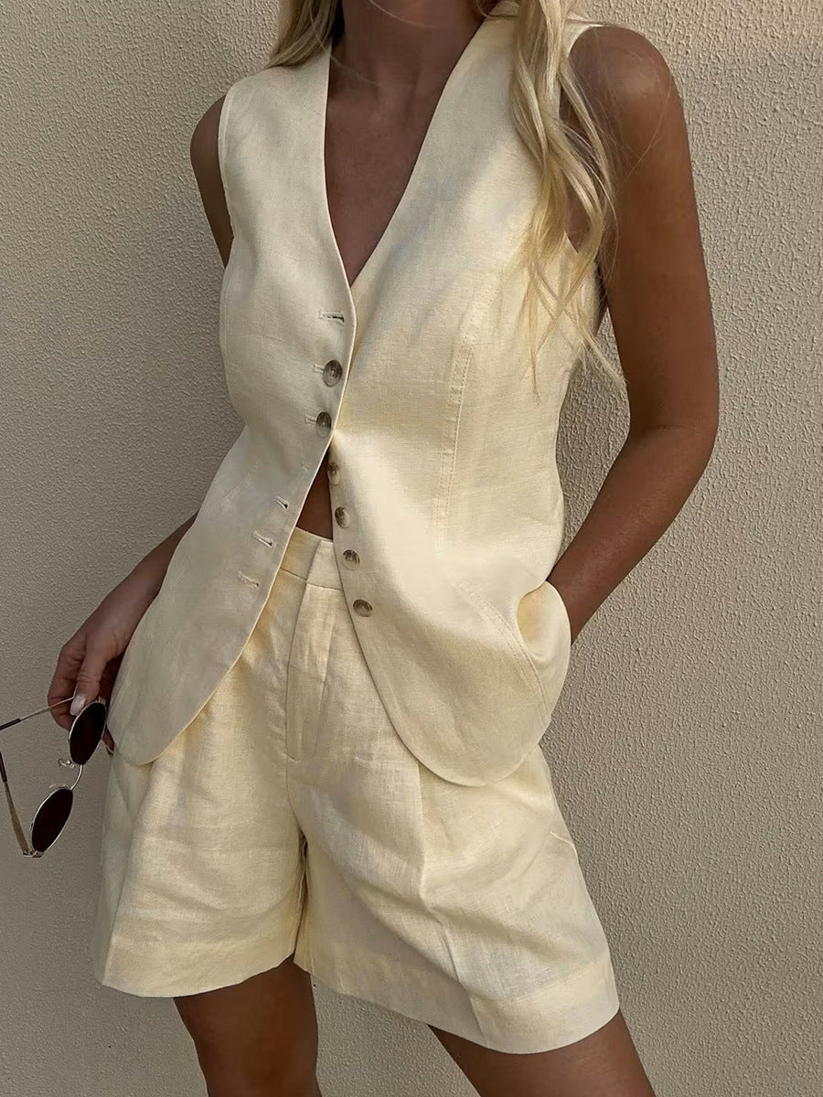 Cotton Linen Shorts Commuter Vest Shorts Suit