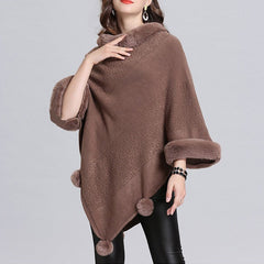 Autumn And Winter Fox Fur Collar Hit Color Cloak Shawl