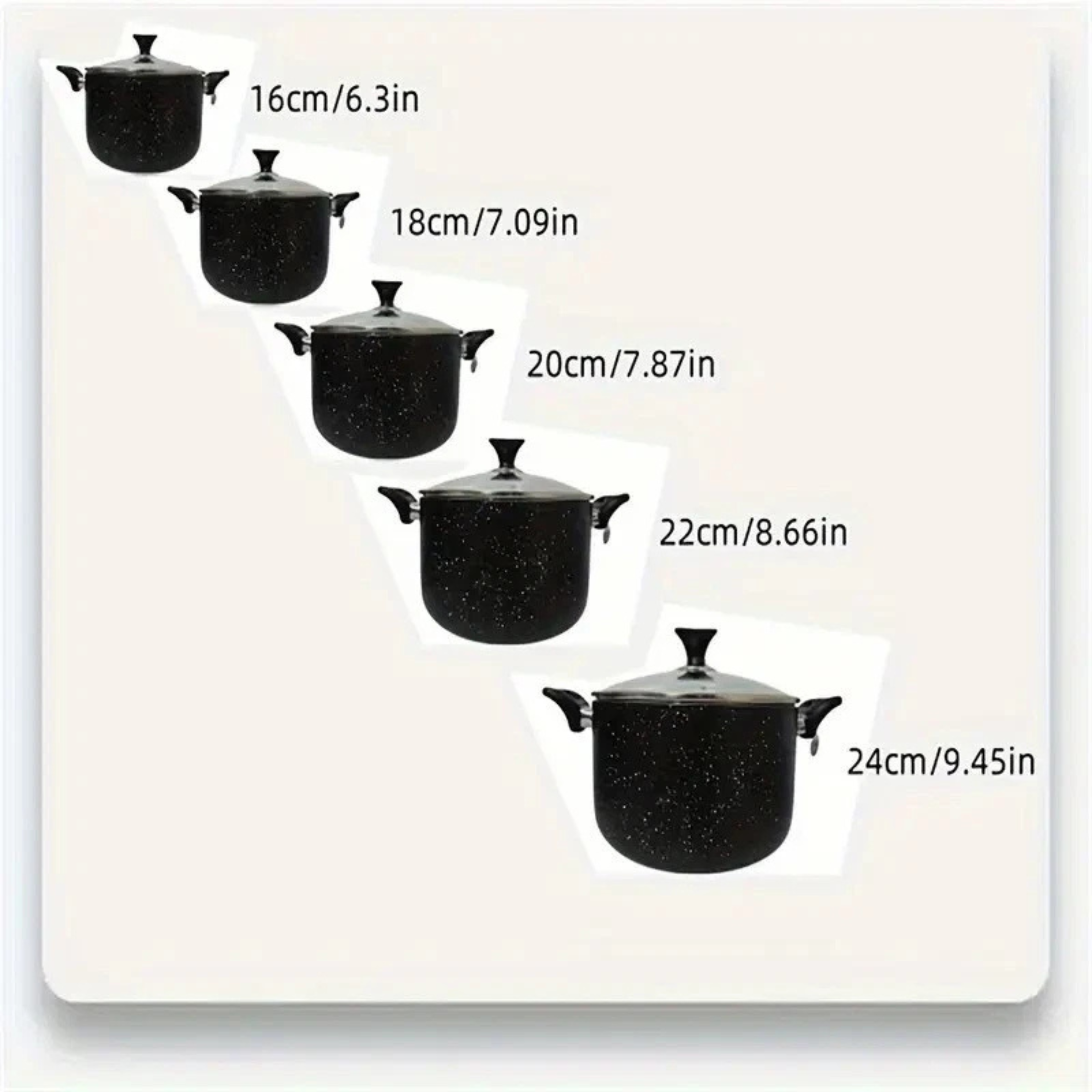 5pcs Enamel Stockpot Set – Non-Stick Cooking Pots with Glass Lids (Black)