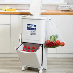 Dual-Compartment Rolling Kitchen Bin 83L - Wheeled Waste Trolley, Grey