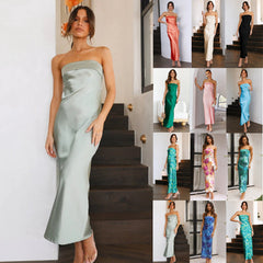 Summer Socialite Satin Hollow Backless Tube Top Dress