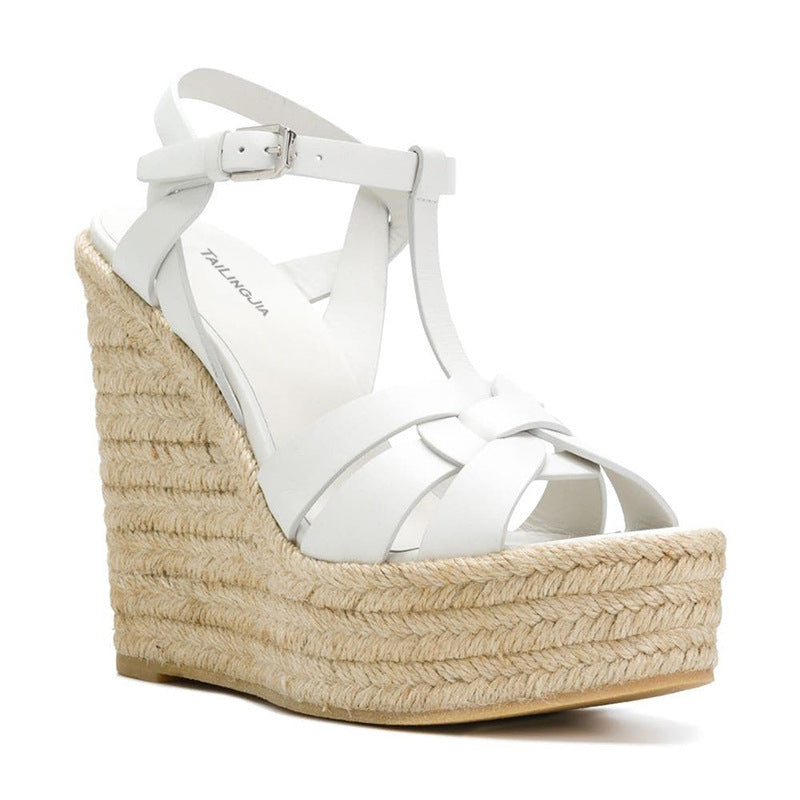 White Brown Black PU Hemp Rope Ladies Shoes