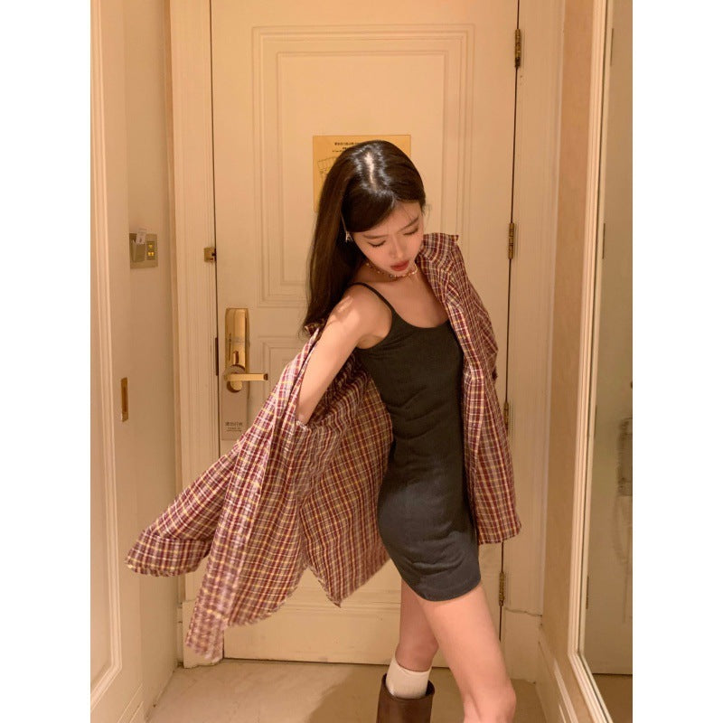 Long Sleeves Outerwear Sun Protection Cardigan - Plaid / Free Size - Hat