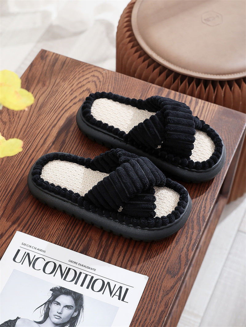 Women's Flat Linen Fluffy Slippers