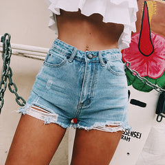 Tinetill Women's Y2K High-Waist Denim Shorts – Stretch Ripped Hot Pants with Raw Hem for Summer, Party & Clubwear