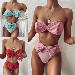 Women's European & American Style Sexy Bikini – Bright Silk Knit Strapless Split Swimsuit