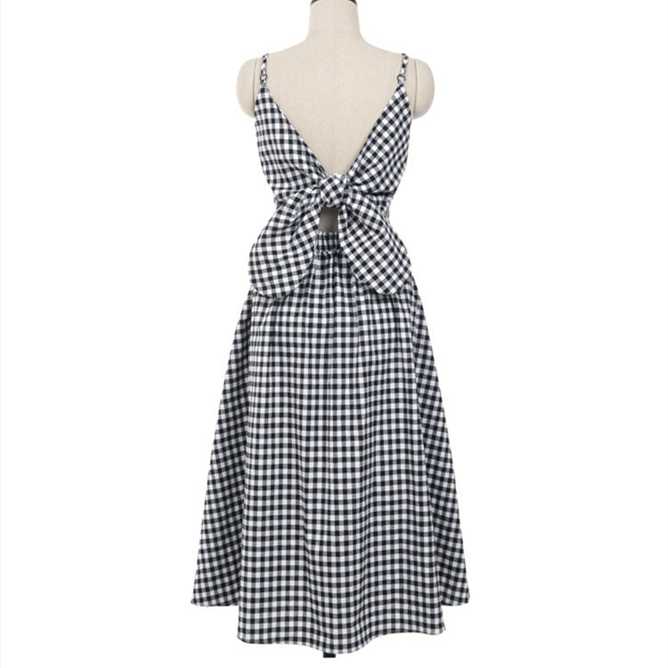 Women's Black and White Checkered Strapless Dress – Summer Slim-Fit A-Line Suspender Maxi Dress