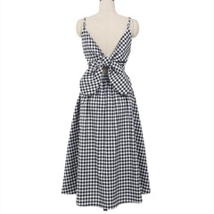 Women's Black and White Checkered Strapless Dress – Summer Slim-Fit A-Line Suspender Maxi Dress