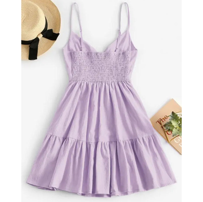 Women's Casual Summer Mini Dress Floral Print Tie Shoulder Sleeveless Flowy Beach Cami Dresses