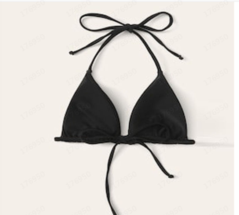 Women's Summer Bikini Crop Top – Solid Halter Neck Bandage Style Swimwear for Beachwear & Poolside