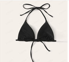 Women's Summer Bikini Crop Top – Solid Halter Neck Bandage Style Swimwear for Beachwear & Poolside