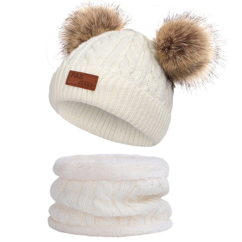 New children’s autumn and winter hat and scarf set - White / A - Hat