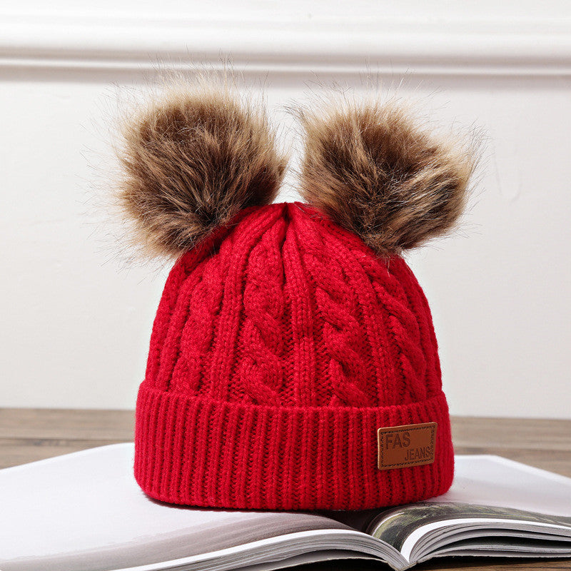 Baby Ear Caps Children’s Raccoon Fur Caps - Red - Hat