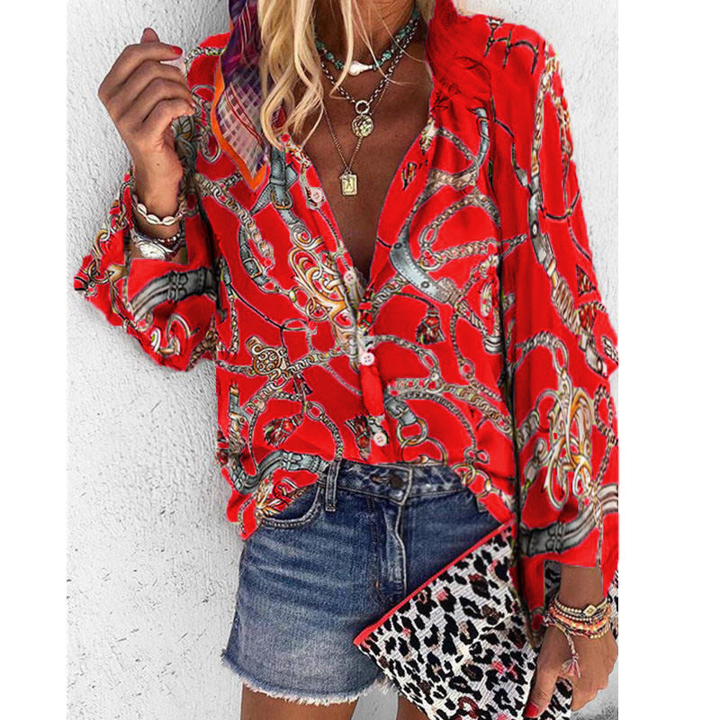 Long Sleeve Casual Women’s Shirt - Red / 3XL - shirt