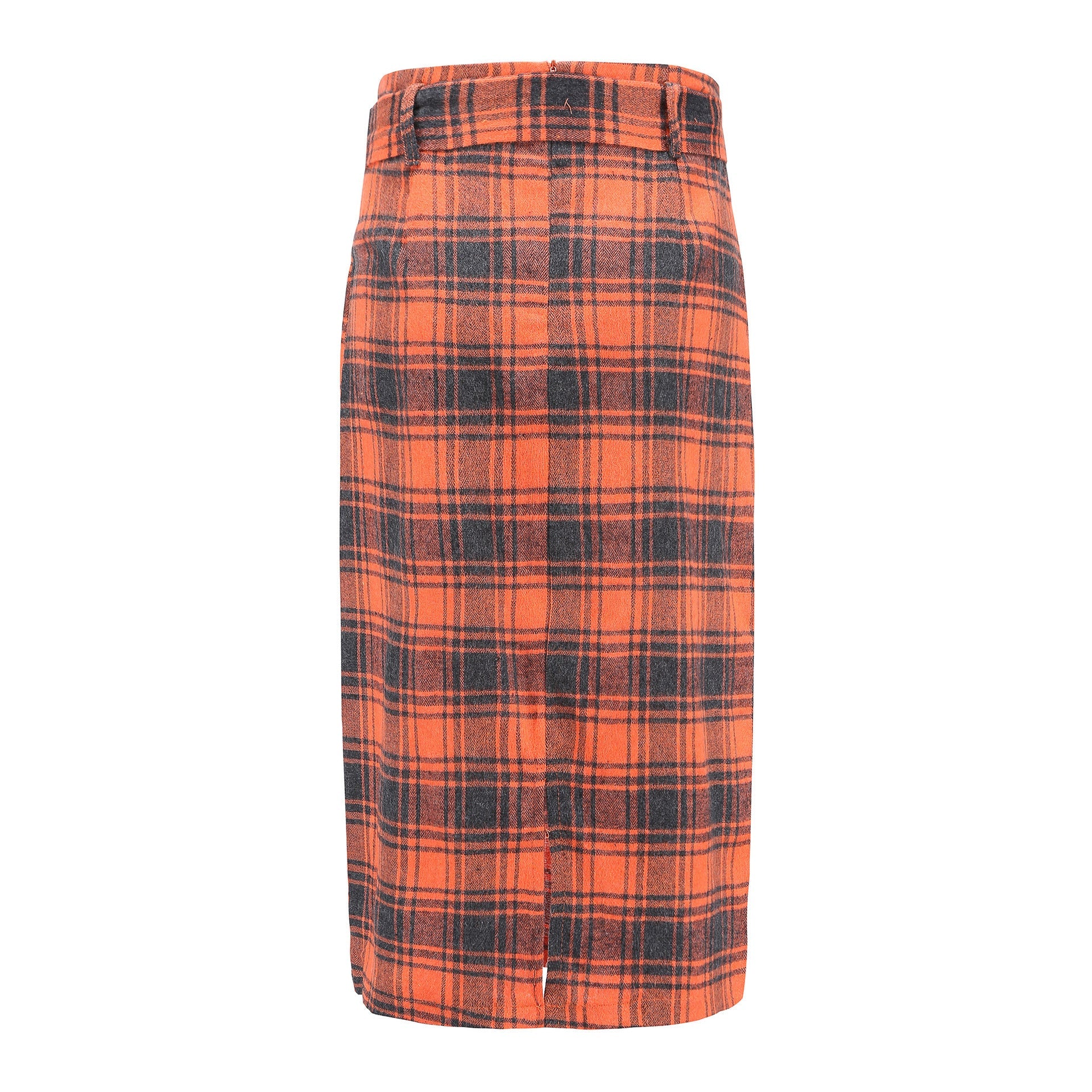 Plaid Midi Wild Belt A-line Skirt