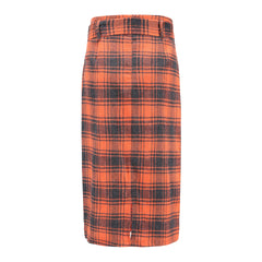 Plaid Midi Wild Belt A-line Skirt