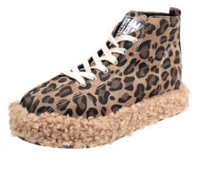 Leopard-print flat high-top shoes