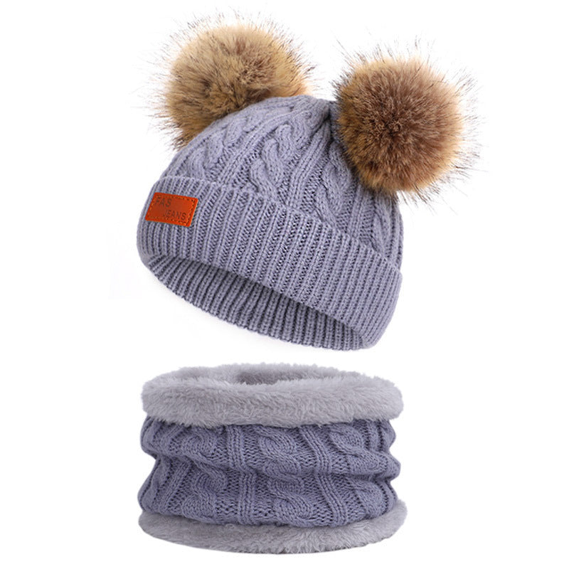 New children’s autumn and winter hat and scarf set - Grey / A - Hat