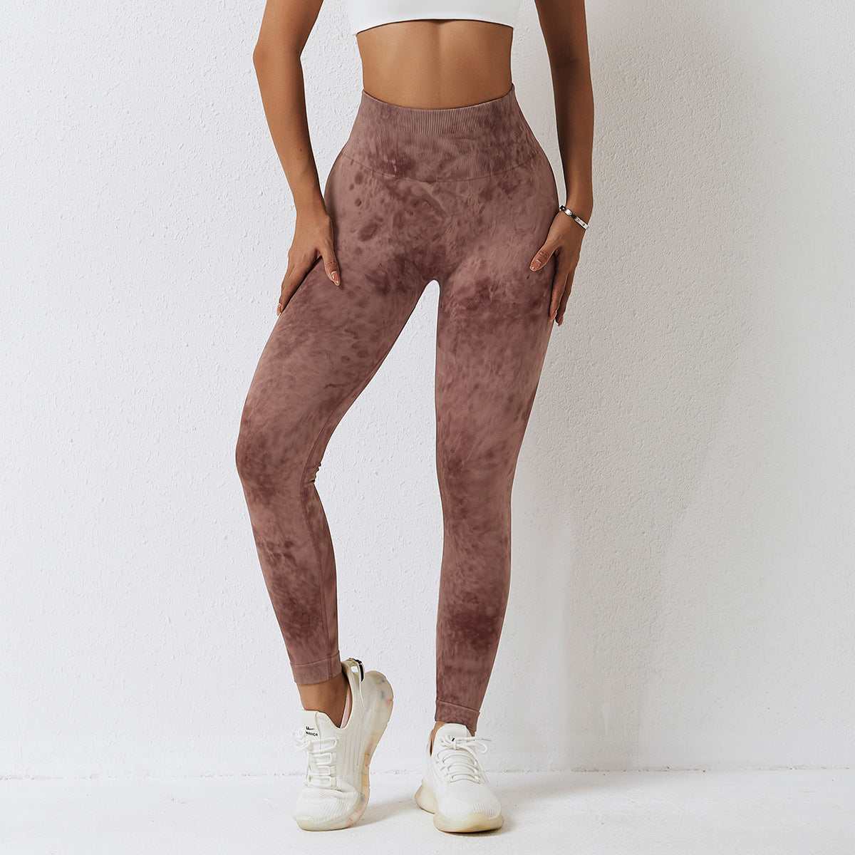 Seamless High Waist Peach Sports Trousers Waist One-piece Splash-dyeing Yoga Trousers