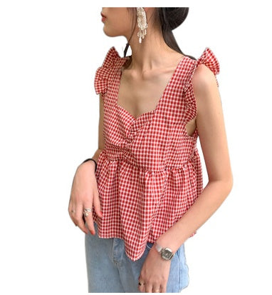 Plaid Top Design Sense Female Niche Doll Shirt Small Vest Shirt